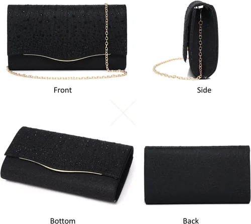 Vista 2 de Bolsos de noche para mujer, con lentejuelas y purpurina para mujer, bolso de mano brillante, bolso formal para boda, fiesta, baile de graduación