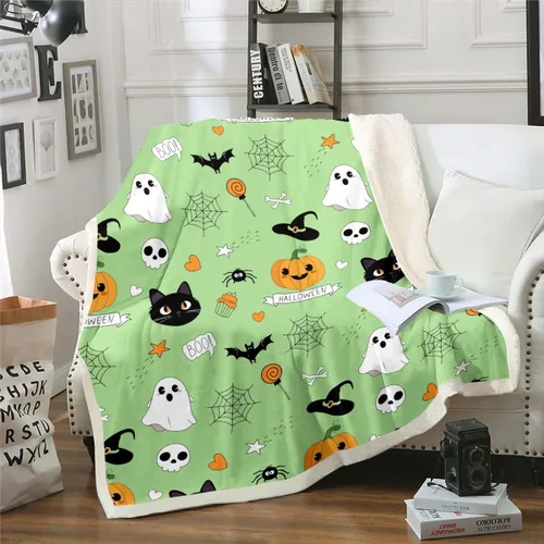 Vista 25 de Erosebridal Manta gótica de murciélagos de Halloween, manta de forro polar blanco y negro de 40 x 50 pulgadas, silueta vintage para niños, sombras