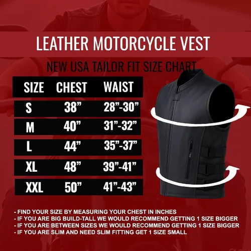 Vista 6 de Armor Biker - Chaleco ajustable de cuero para hombre, color negro