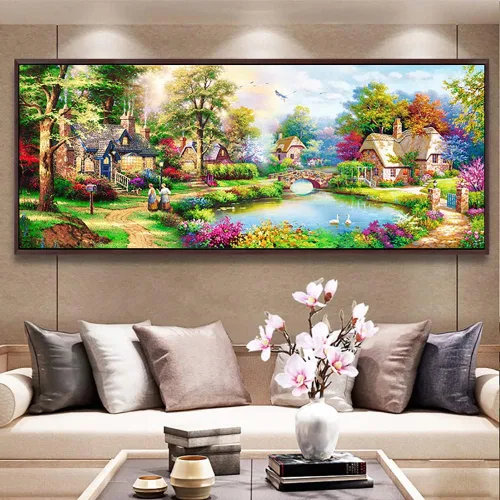 Vista 11 de Twinkel Pinkel Kits de pintura de diamantes 5D grandes para adultos, paisaje, cabaña, taladro completo, pintura de diamante, arte de bordado