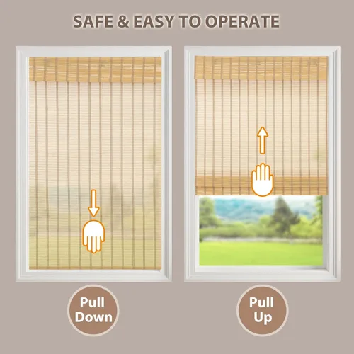 Vista 6 de Persianas romanas de bambú sin cordón, persianas opacas personalizadas, persianas de bambú natural tejidas para ventanas, puerta de vidrio