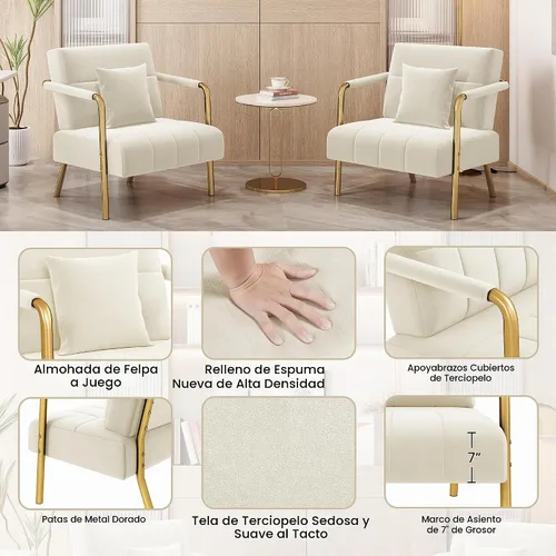 Vista 5 de Yaheetech Sillón decorativo de terciopelo de 30 pulgadas con marco dorado