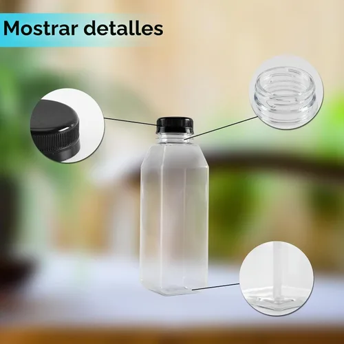 Vista 2 de 6 botellas de plástico de 16 onzas con tapas, reutilizables, transparentes, a granel, con tapas negras resistentes a manipulaciones, para jugos