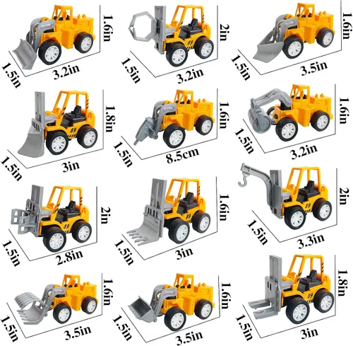 Vista 2 de Juuxncgv 24 vehículos de construcción pequeños, vehículos de figuras de juego, vehículos de ingeniería de tracción hacia atrás, vehículos