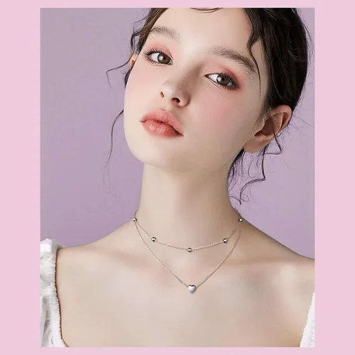 Vista 2 de DAOSHANG Collares en capas para mujer de plata de ley S925, collar lindo de doble capa de corazóncírculopata de perro, estrellalunaestrella