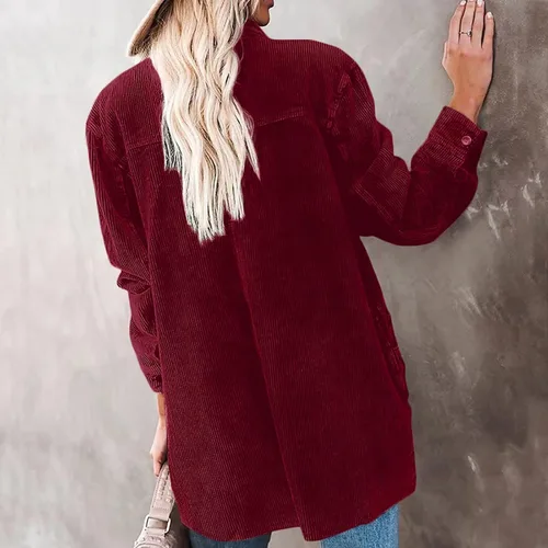 Vista 4 de Women's Fashion Casual Thick Blouse Lapel Button Loose Long Sleeve Coat