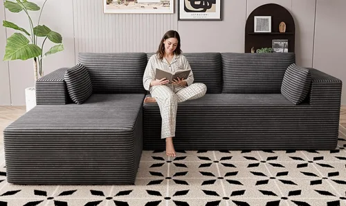 Vista 28 de Sofás seccionales sin estructura de 106 pulgadas para sala de estar, sofá modular en forma de L con asiento profundo de gran tamaño con chaise Beige