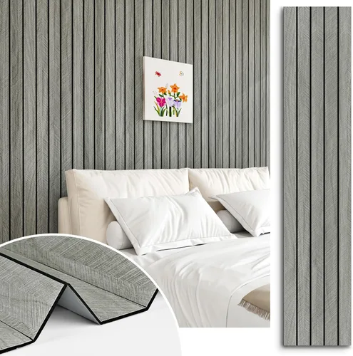 Vista 10 de Paneles de Madera Marrón 3D para Paredes 120" x 12" Paneles de Pared de Listones Acústicos Despegar y Pegar Paneles de Madera Autoadhesivos