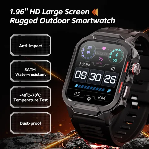 Vista 2 de Relojes inteligentes para hombres (respuesta/hacer llamadas), reloj inteligente de fitness de 1.96 pulgadas con frecuencia cardíaca, oxígeno