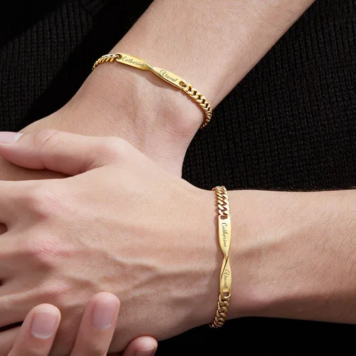 Vista 5 de Juego de pulseras de cadena de infinito personalizadas, grabado con nombre personalizable, longitud ajustable con dije de corazón, a juego con joyas