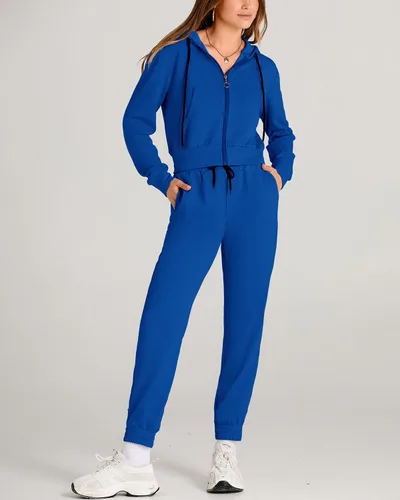 Vista 7 de Amkoyam Conjunto de dos piezas para mujer, de manga larga, con cremallera, sudadera con capucha y pantalones largos