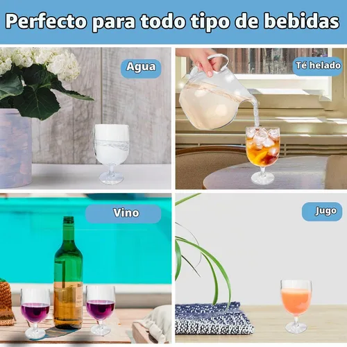 Vista 5 de Lily's Home Juego de 8 copas de vino de plástico irrompibles, vasos apilables irrompibles de 12 onzas, copas reutilizables sin BPA