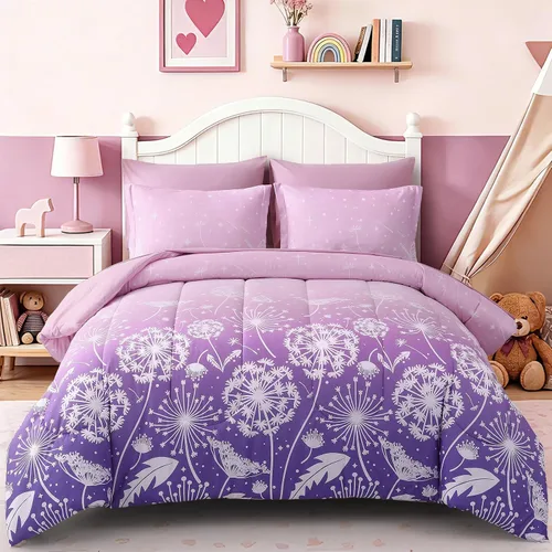 Vista 10 de Dinjoy Juego de edredón de 6 piezas para niñas, juego de ropa de cama colorido de arcoíris degradado tamaño individual, cama en una bolsa para niños
