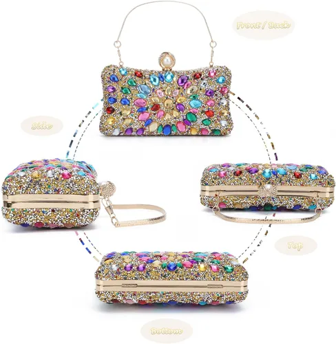 Vista 2 de Lanpet Bolso de noche con diamantes de imitación de cristal multicolor para mujer, bolso de hombro con correa de cadena
