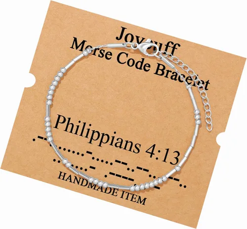 Vista 22 de JoycuFF Pulseras inspiradoras de código morse para mujeres, cuentas de plata, joyería con mantra de motivación, regalos para ella
