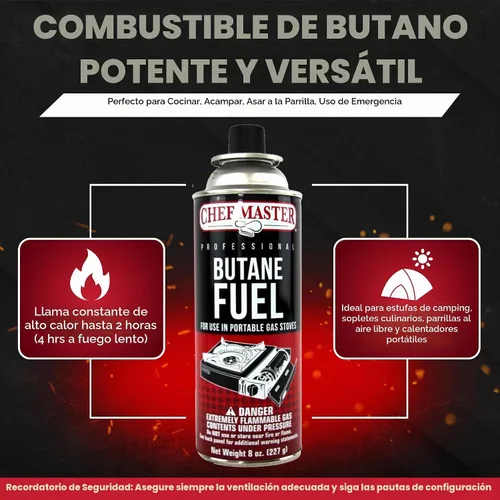 Vista 2 de Chef Master 4 recipientes de combustible de butano de 8 onzas – Recambio de butano para antorcha de cocina y estufa de campamento – Recipiente
