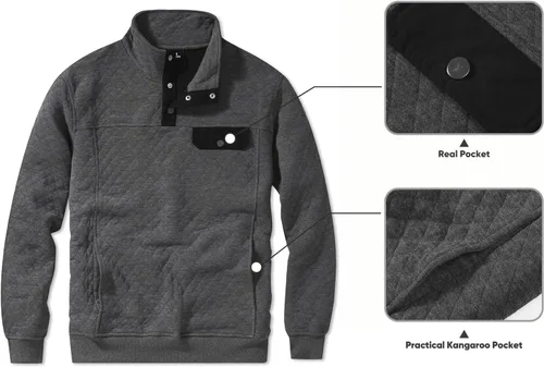 Vista 5 de JMIERR Sudadera acolchada para hombre, casual, de manga larga, cuello alto, con botones