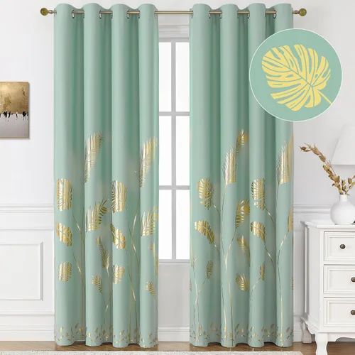 Vista 84 de BUHUA Cortinas pequeñas para ventana de 36 pulgadas de largo, 2 paneles, cortinas opacas con elegantes ramas de árbol plateadas, cortinas de bloqueo