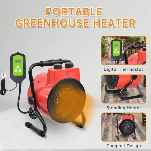 Vista 3 de Calentador eléctrico de invernadero con control de termostato digital, ventilador portátil para casa verde, tienda de cultivo, sala de flores