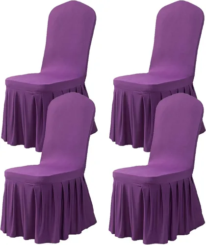 Vista 14 de Dimatic Juego de 2 fundas elásticas para sillas de comedor, fundas Parsons con falda, de elastano súper ajuste, funda protectora de asiento para Azul