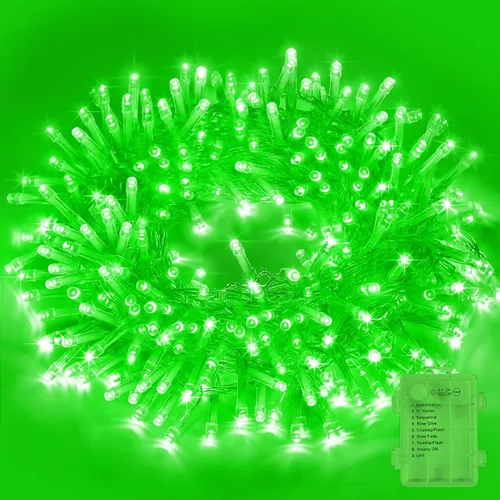 Vista 22 de LAMPHOME Luces de Navidad multicolor que funcionan con pilas, 34.1 pies, 100 luces LED impermeables de cadena para árbol de Navidad con 8 modos