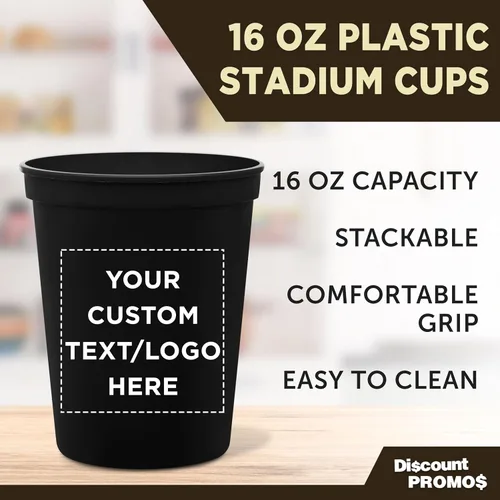 Vista 3 de DISCOUNT PROMOS Vasos de plástico personalizados para estadios, 16 onzas, juego de 100, paquete personalizado a granel, perfecto para cumpleaños