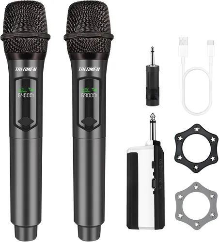 Vista 9 de talomen Micrófonos inalámbricos, micrófono dual profesional de karaoke para cantar, sistema de micrófono dinámico inalámbrico de mano con receptor
