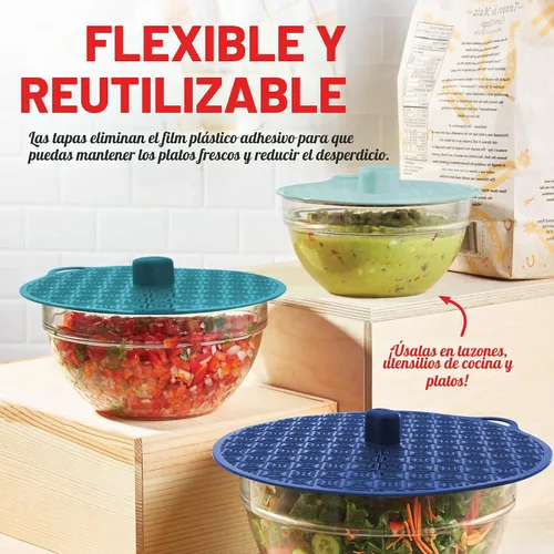 Vista 4 de Dash Tapas de silicona multifunción, varios tamaños para un sellado hermético, sin BPA, tapas de silicona reutilizables para cocinar y almacenar