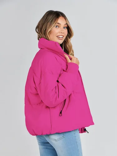 Vista 3 de Chaqueta MEROKEETY acolchada de invierno, con cremallera y bolsillos para mujer, abrigo corto y holgado