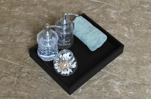 Vista 4 de Vixdonos Bandeja de valet, organizador de mesita de noche, bandeja de cuero para perfumes, joyas, llaves y control remoto en mostrador o aparador