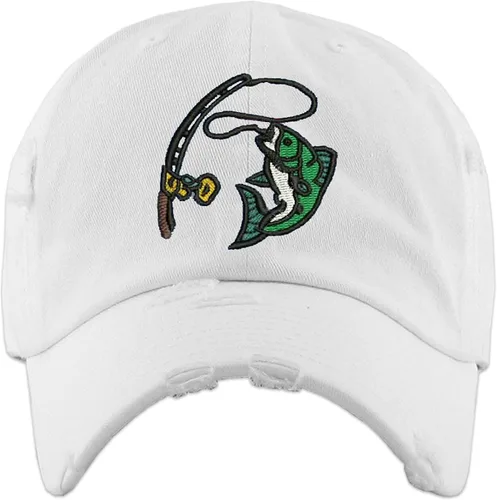 Vista 9 de Sombrero de papá bordado de pescado, gorra gráfica de pesca ajustable vintage Pigmento rosa.
