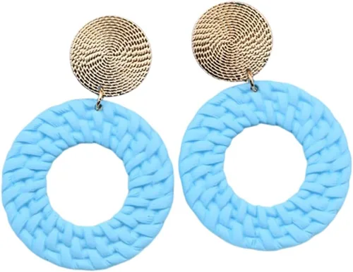 Vista 10 de Aretes colgantes redondos geométricos bohemios acrílicos trenzados para mujer Beige