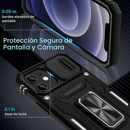 Vista 6 de DEERLAMN Funda para iPhone 12/12 Pro con cubierta deslizante para cámara + protector de pantalla (2 unidades), soporte de anillo giratorio de grado