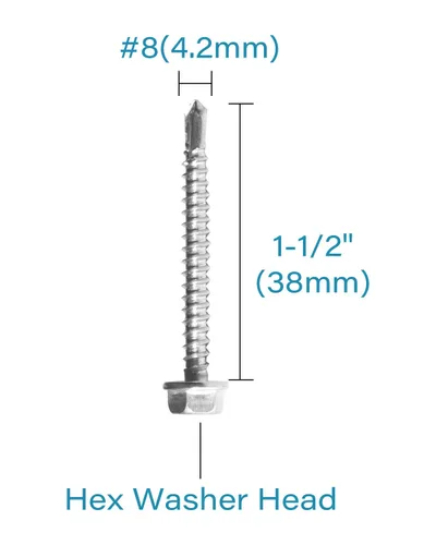 Vista 3 de IMScrews 25 tornillos autoperforantes con cabeza hexagonal de acero inoxidable #8 x 1-1/2", tornillos Tek de chapa metálica de rosca completa
