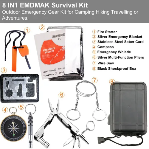 Vista 6 de EMDMAK Kit de supervivencia para exteriores, kit de equipo de emergencia para camping, senderismo, viajes o aventuras (negro)