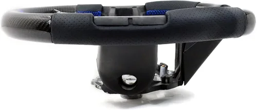 Vista 4 de IKON MOTORSPORTS, Volante compatible con Ford Mustang 2010-2014, Kit de reemplazo de cuerpo de volante en fibra de carbono y cuero con costura azul