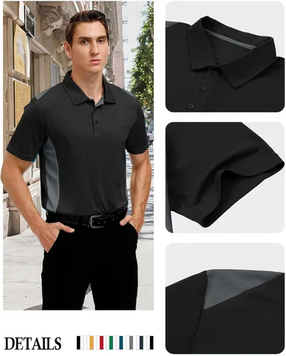Vista 3 de Polo de golf para hombre, tallas grandes y altas, tallas L-7XL 12177# Negro y Gris