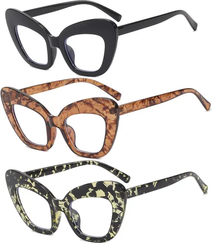 Vista 9 de Paquete de 3 lentes de lectura con bloqueo de luz azul, lentes de lectura con marco de ojo de gato para mujer