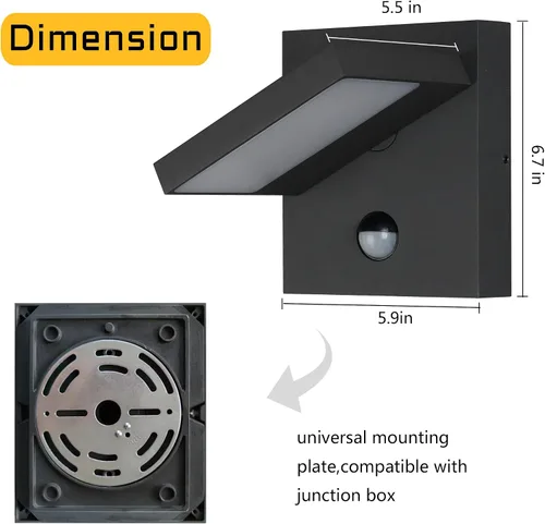 Vista 7 de Lustrlach Lámpara LED de pared con sensor de movimiento para exteriores, montaje en pared exterior con cabezal de lámpara ajustable para casa