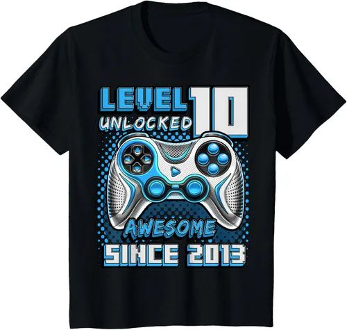 Vista 39 de Level 10 Unlocked Awesome 2013 Video Game 10th Birthday Boy T-Shirt, Negro
