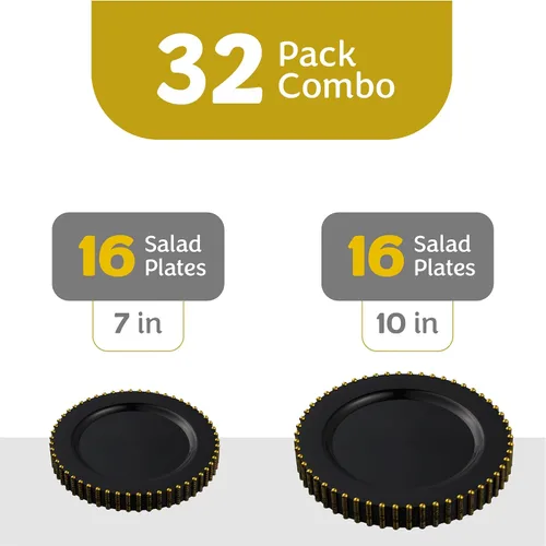 Vista 5 de Plasticpro - Juego de platos combinados de 32 piezas de plástico para cena, platos desechables de plástico elegantes y resistentes para fiestas de 7