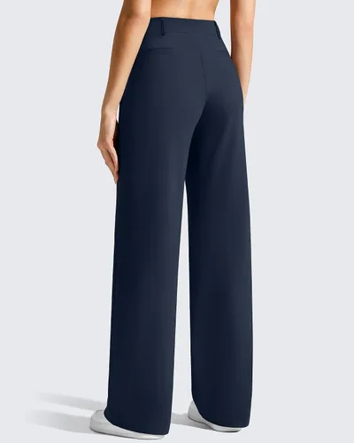 Vista 4 de G4Free EverGoing - Pantalones de vestir de pierna ancha para mujer con Azul marino oscuro