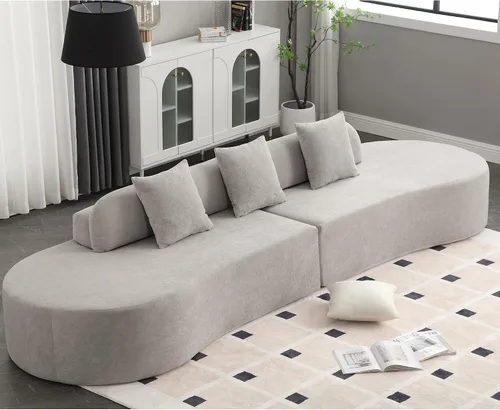Vista 10 de Sofá curvo de 130.5 pulgadas para sala de estar, moderno sofá modular minimalista en nube, sofá de gran tamaño comprimido sin hueso de 3 plazas