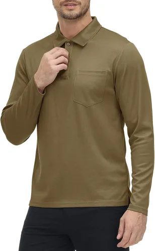Vista 16 de Rdruko Polo para hombre con bolsillo de manga larga de secado rápido para golf al aire libre con cuello