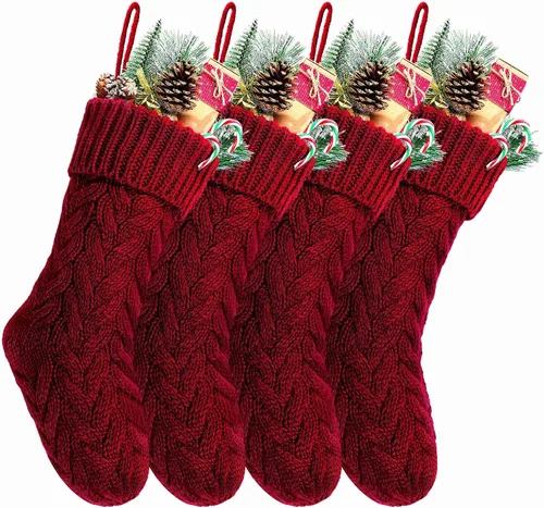 Vista 8 de Medias de Navidad, 18 pulgadas, calcetines de punto trenzado azul para decoración de Navidad, paquete de 4