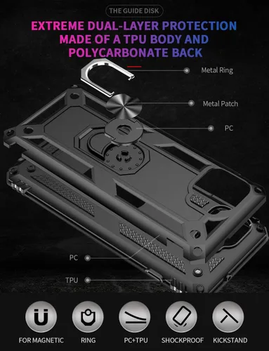 Vista 6 de Motorola One 5G Funda para teléfono celular, funda protectora híbrida de policarbonato duro suave TPU a prueba de golpes, soporte de anillo