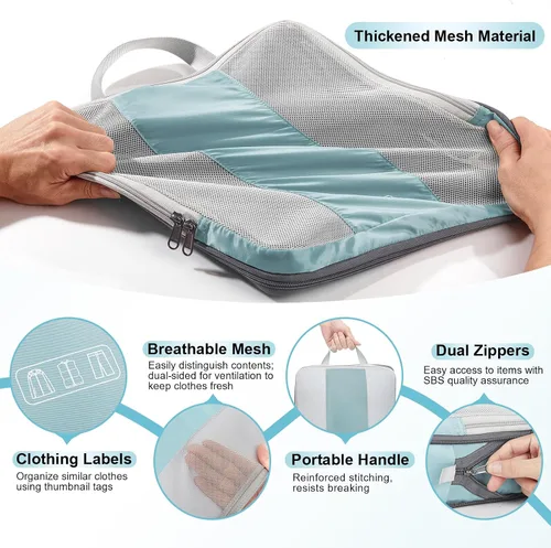 Vista 6 de Juego de 10 cubos de compresión para artículos esenciales de viaje, cubos de embalaje expandibles compresibles para maleta, bolsas organizadoras