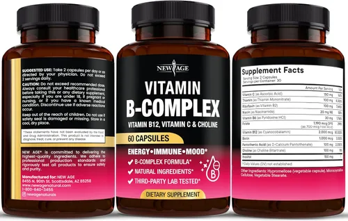 Vista 7 de Complejo de vitamina B para hombres y mujeres - Fabricado en EE. UU. - Complejo B: B1, B2, B3, B5, B6, B7, B8, B9, B12 con vitamina C, colina