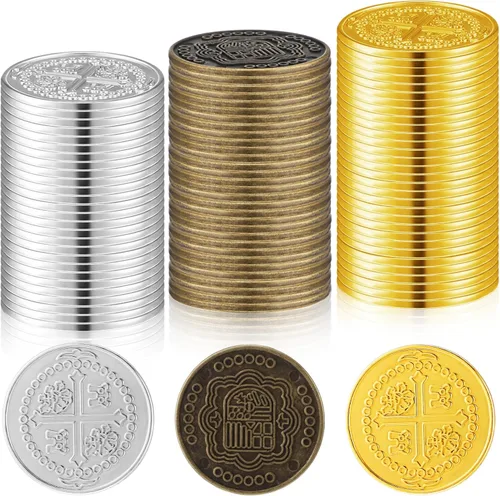 Vista 7 de Hanaive 50 monedas piratas de metal, réplicas de doblón español, fichas de metal del tesoro pirata, monedas de juego falsas para niños