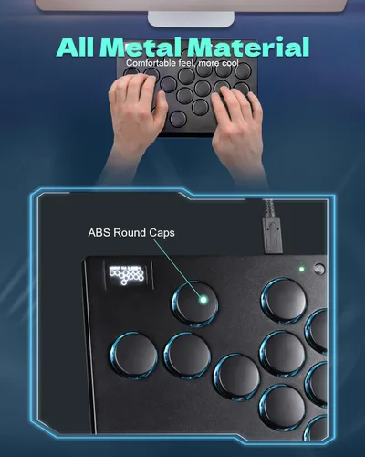 Vista 4 de Borcham All-Button Arcade Stick, Street Fighter Game Controler with DIY RGB & Turbo Functions, Compatible with PCPs3Ps4SwitchSteam Game, Supports